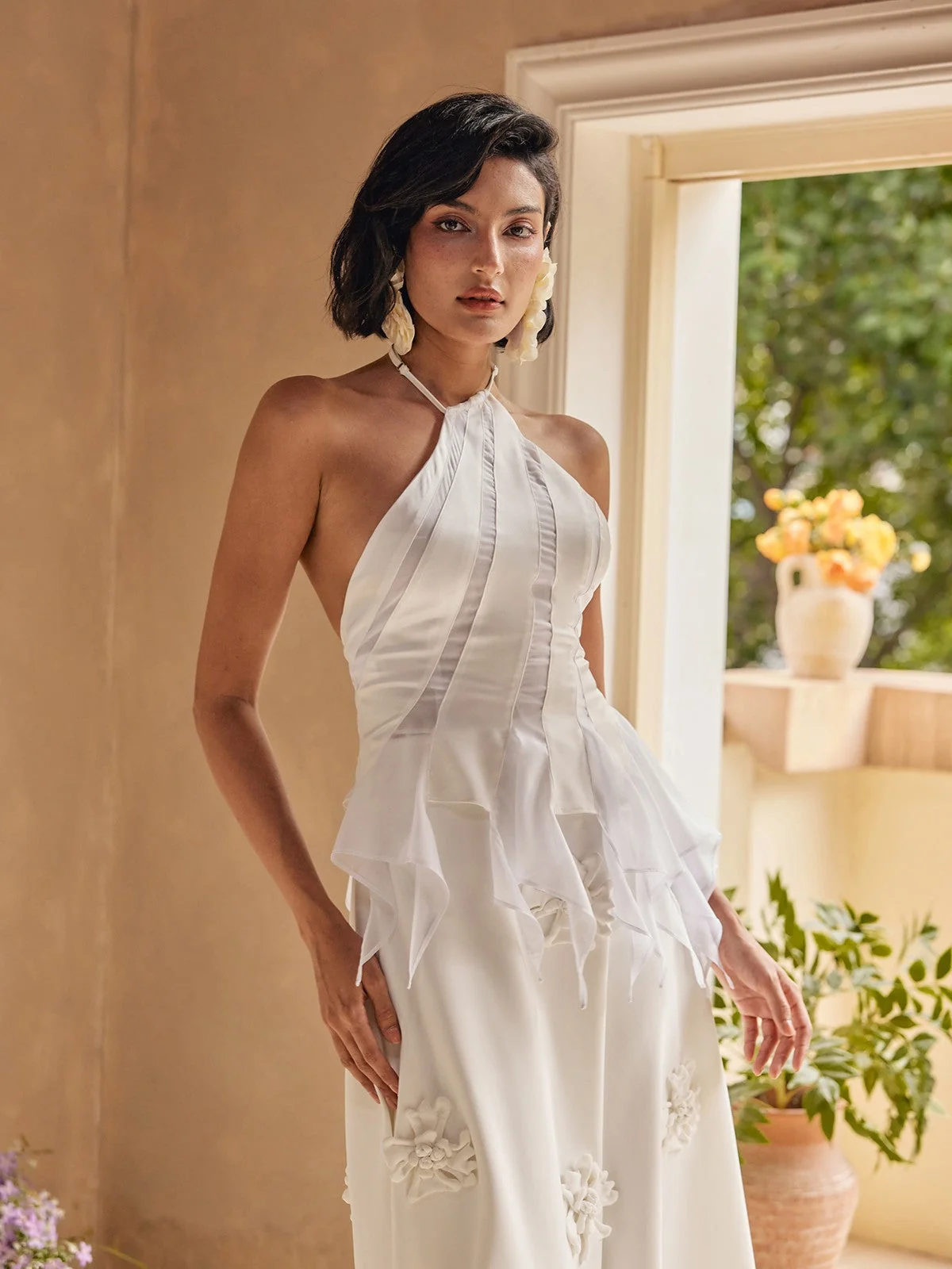 White Satin Halterneck Tea Dress
