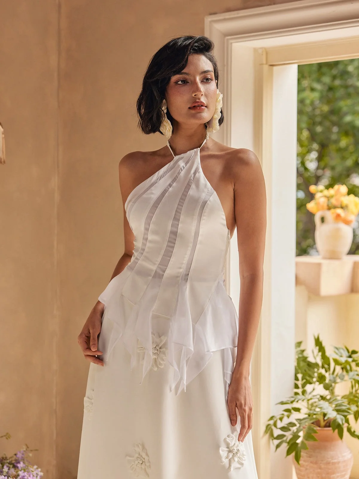 White Satin Halterneck Tea Dress