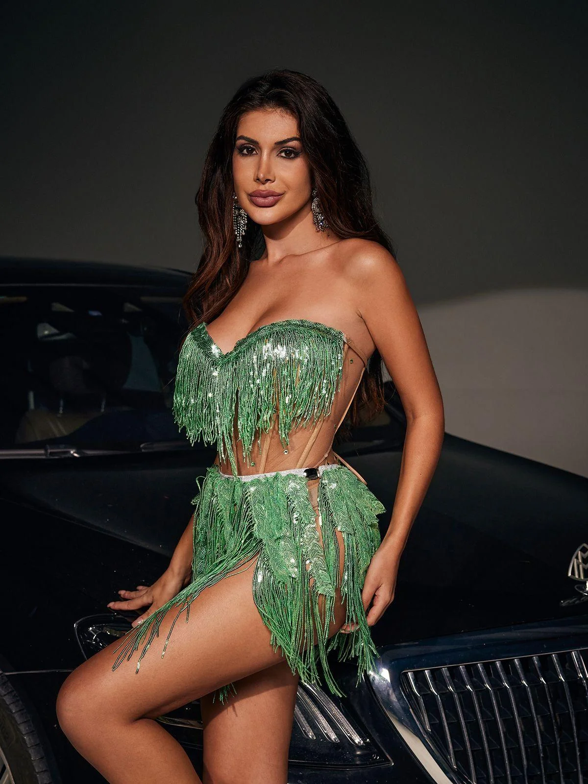 Glitter Fringe Jumpsuit with Corset Design