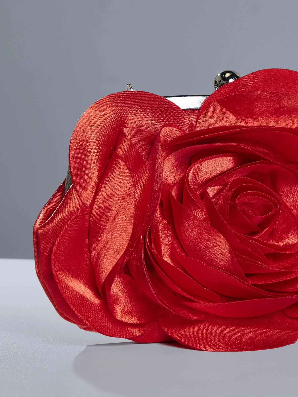 Chic Red Satin Flower Evening Clutch Bag