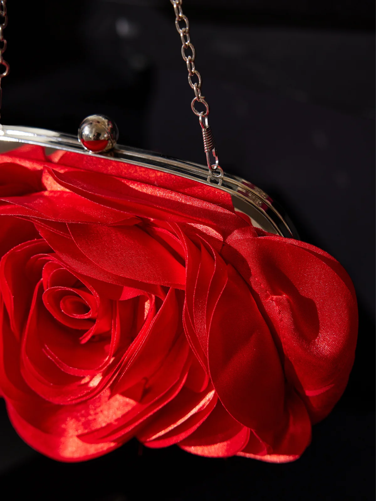 Chic Red Satin Flower Evening Clutch Bag
