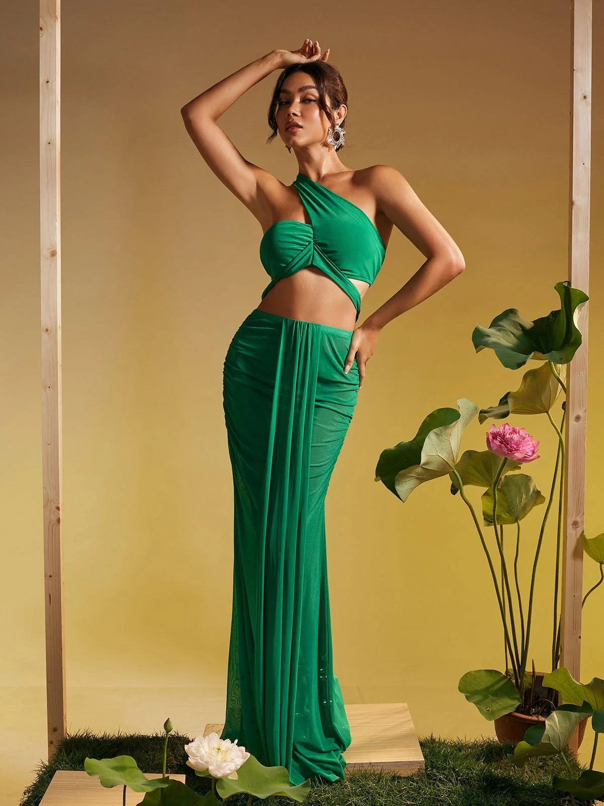 Elegant Draped Mesh Skirt Set - Sophisticated Style
