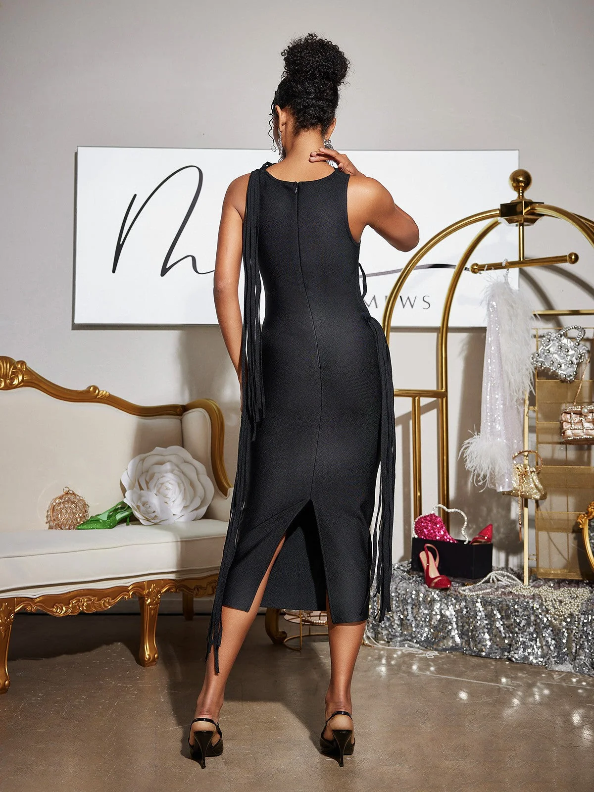 Black Cutout Bandage Midi Dress - Stylish and Form-Fitting