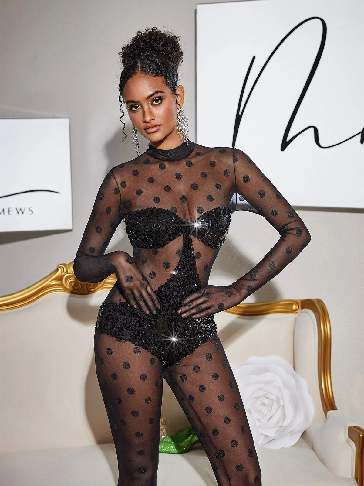 Sparkling Mesh Sequin Jumpsuit - Glamorous Black Style