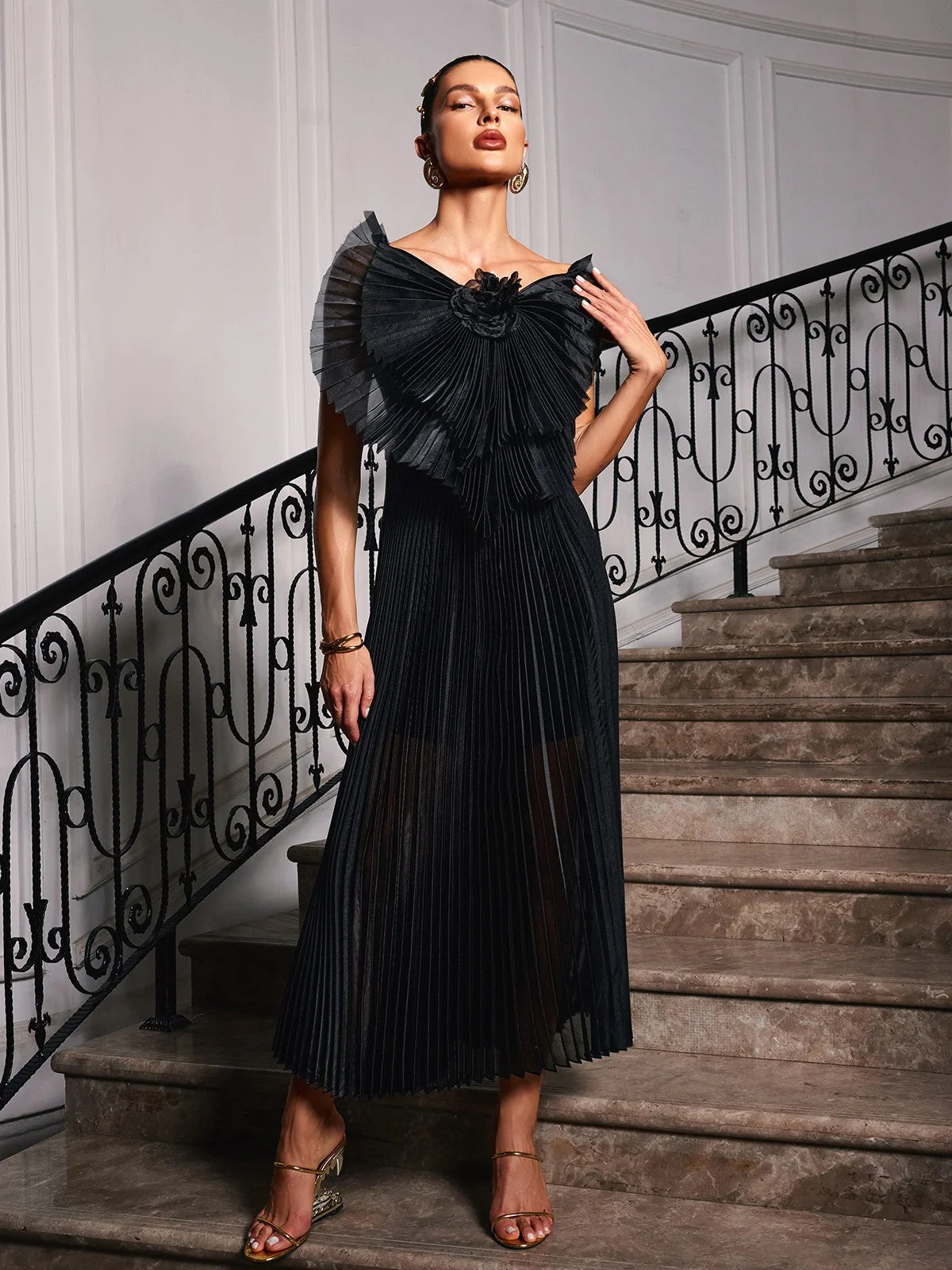 Floral Ruched Strapless Party Dress