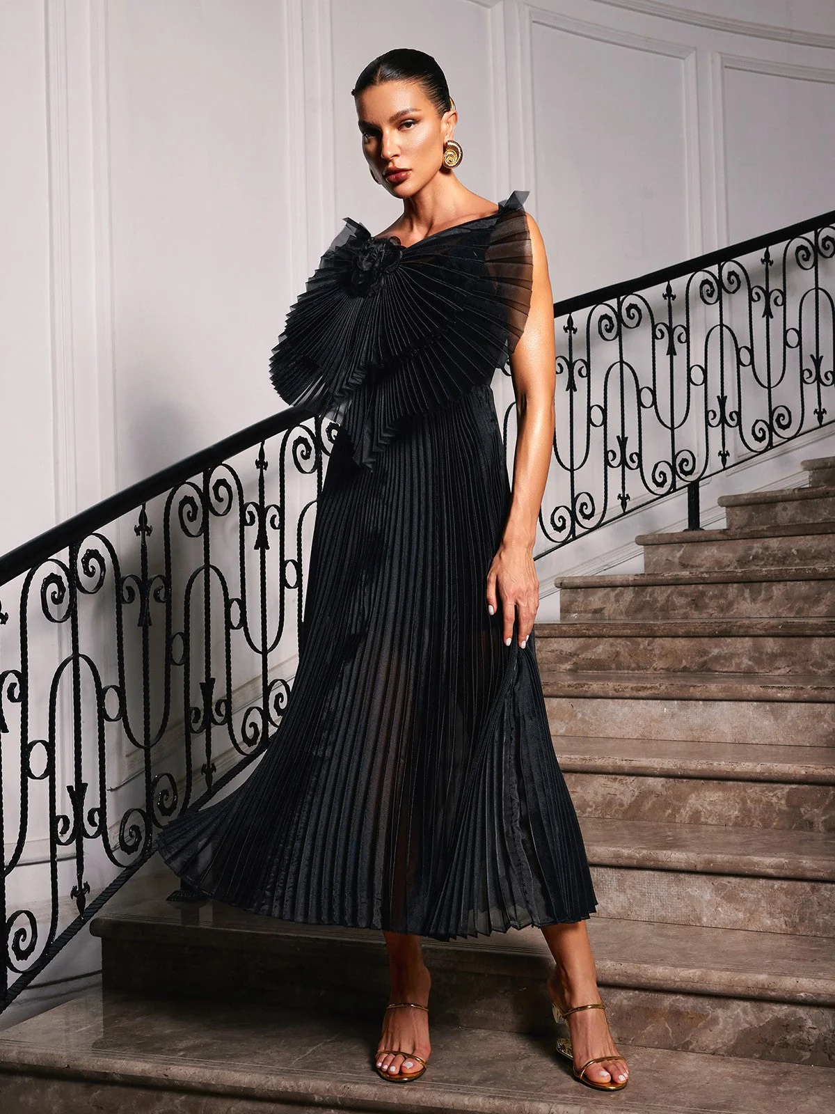 Floral Ruched Strapless Party Dress