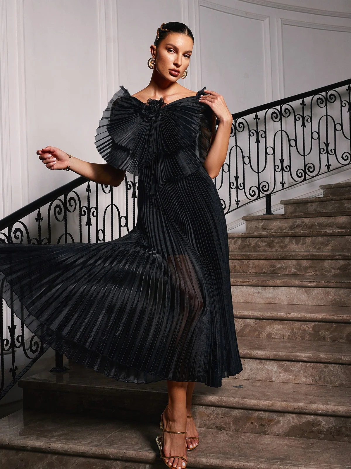 Floral Ruched Strapless Party Dress