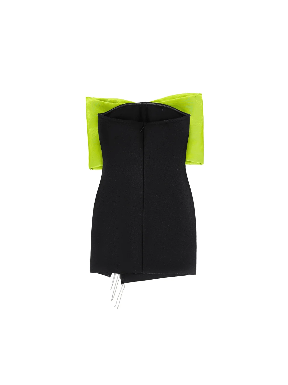 Black Strapless Bow Mini Dress with Crystal Fringe Detail