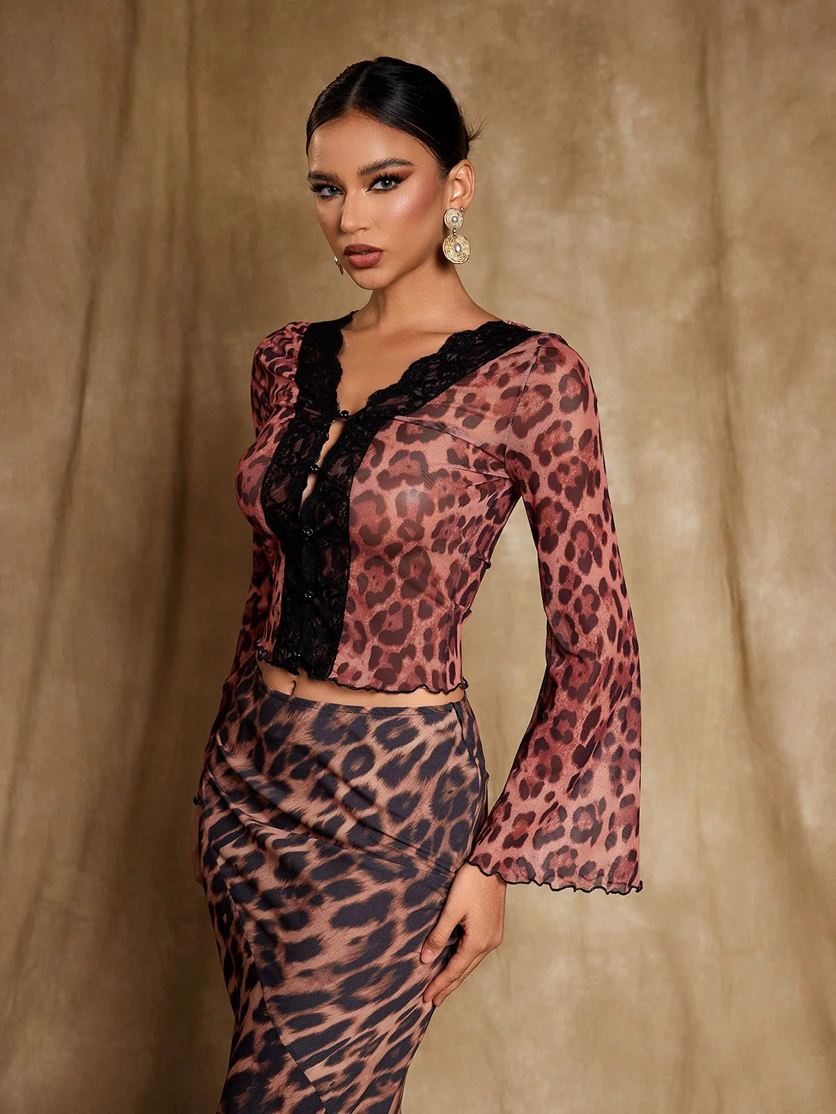 Leopard Print Flounce Sleeve Top - Trendy and Chic Style
