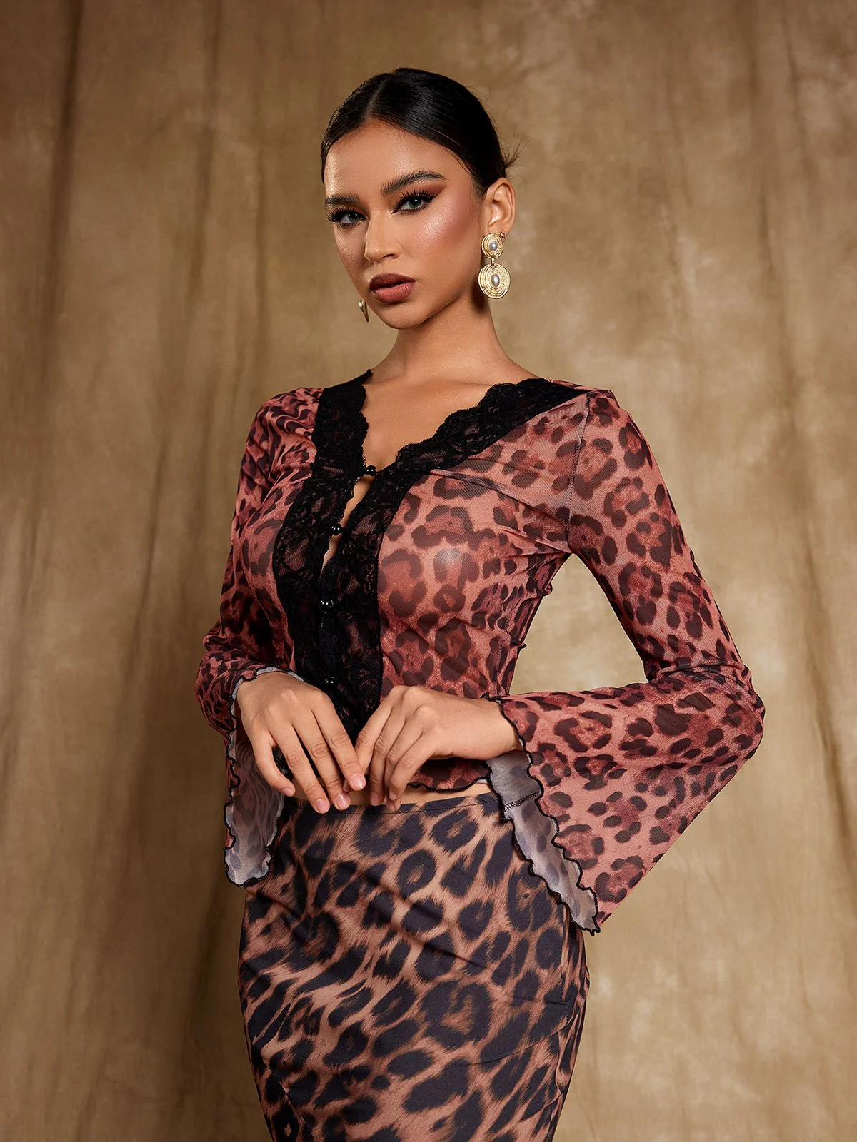 Leopard Print Flounce Sleeve Top - Trendy and Chic Style