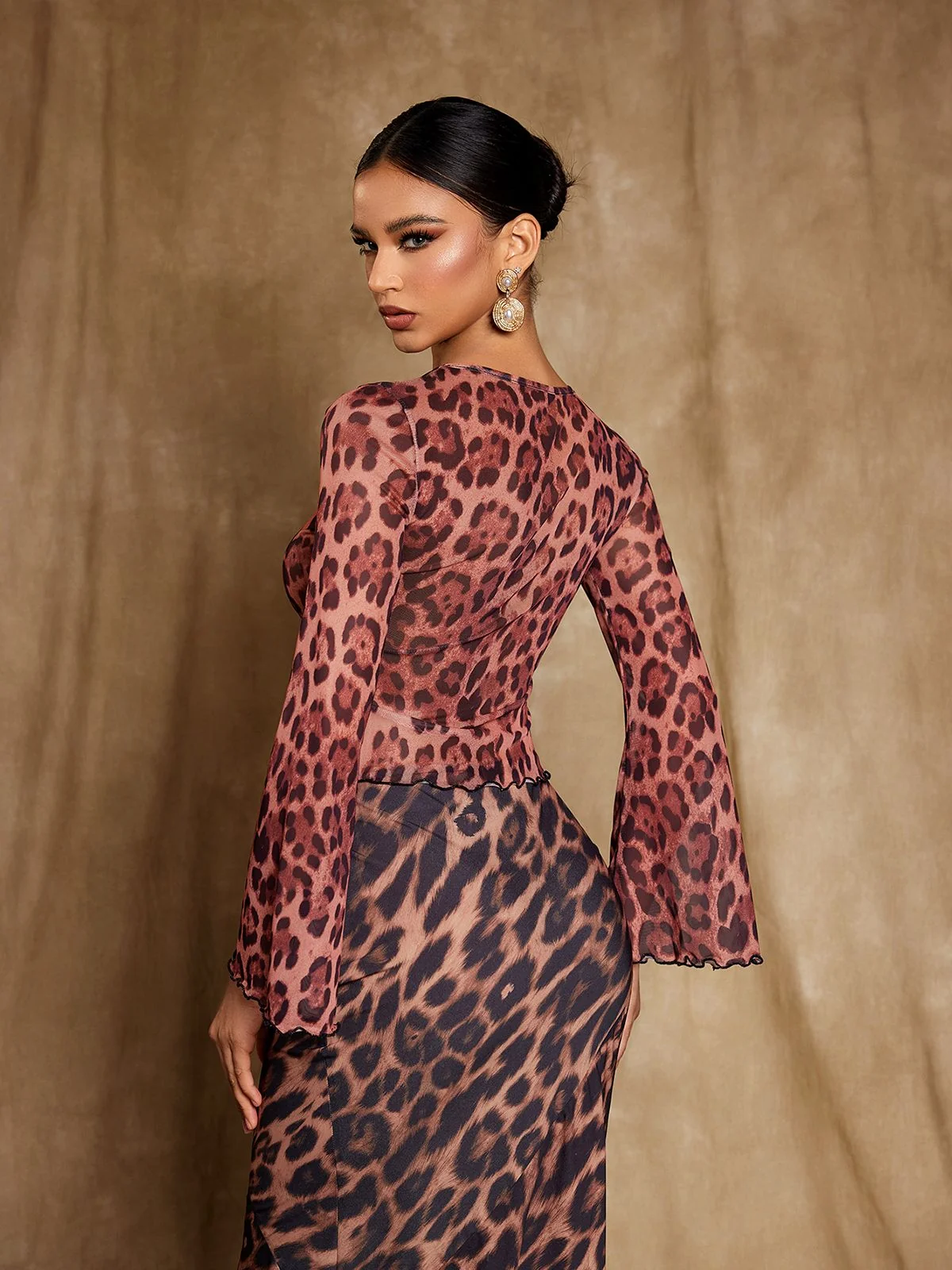 Leopard Print Flounce Sleeve Top - Trendy and Chic Style