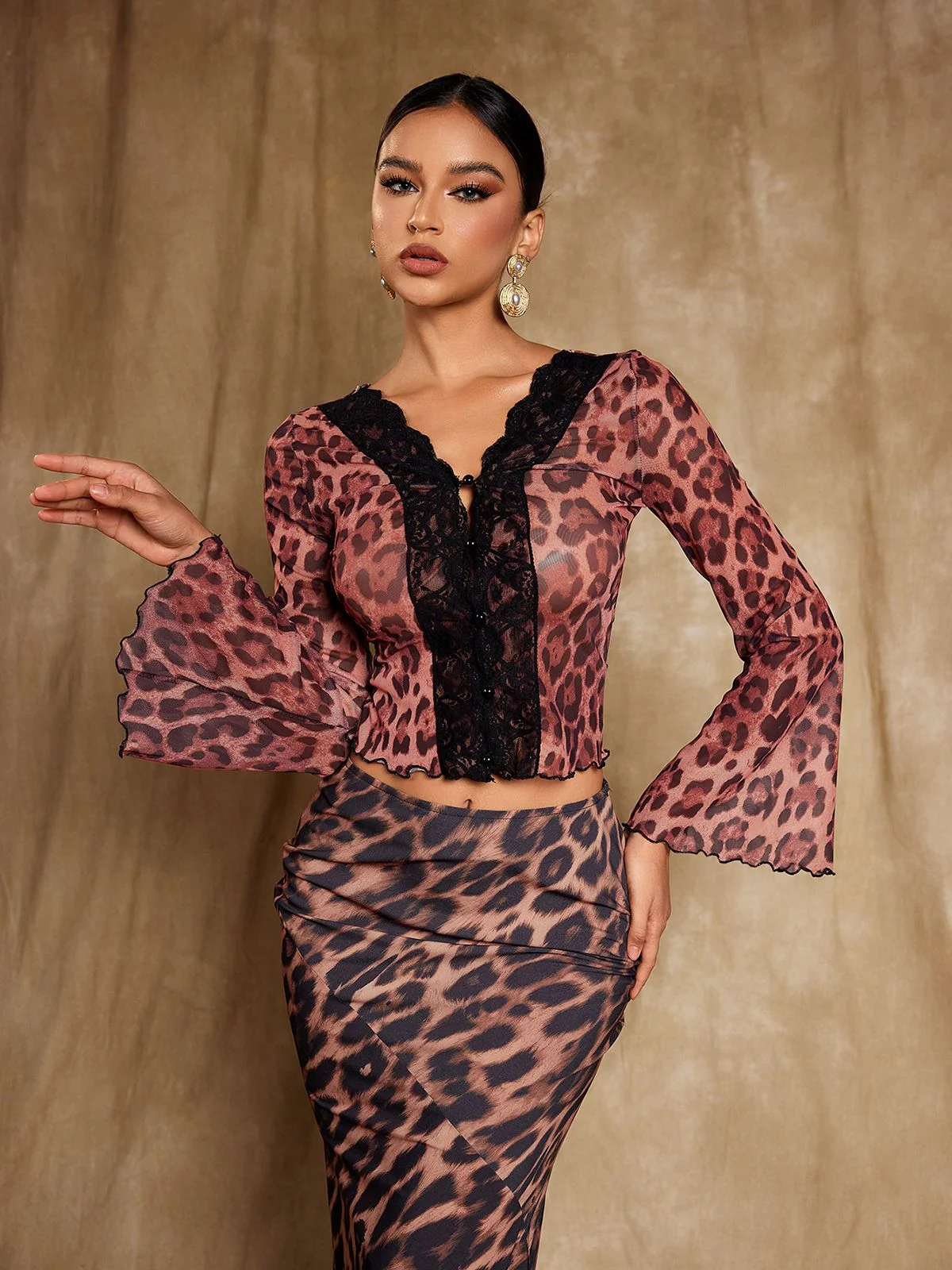 Leopard Print Flounce Sleeve Top - Trendy and Chic Style