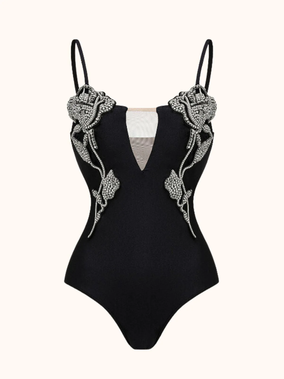 Tanya Rhinestone Black One-Piece Swimsuit for Women