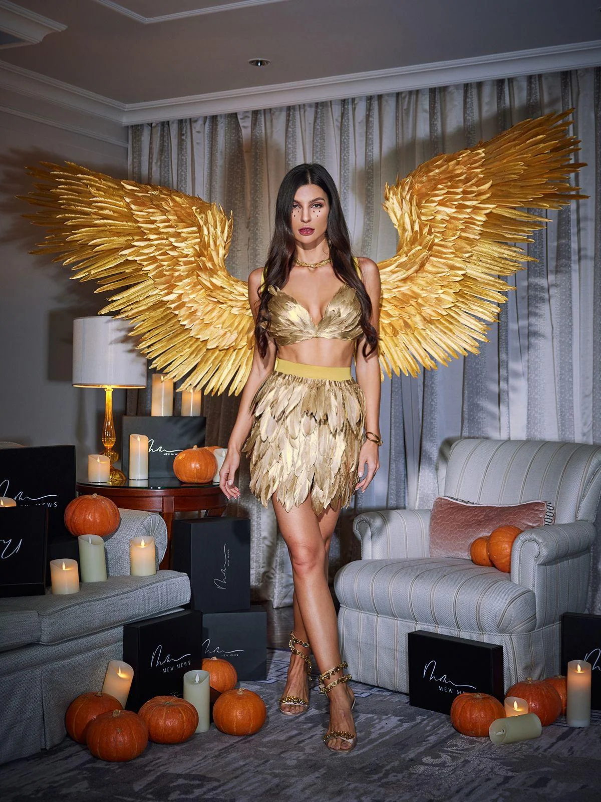 Gold Angel Feather Wings Costume Accessory