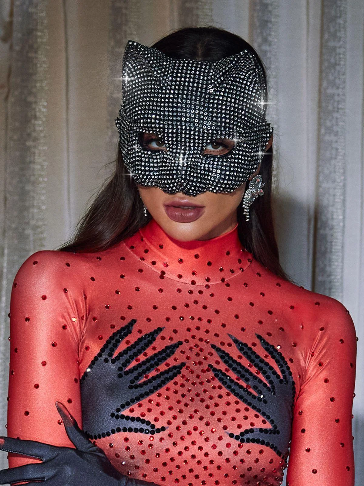 Elegant Crystal Cat Mask - Black Crystal Accessories