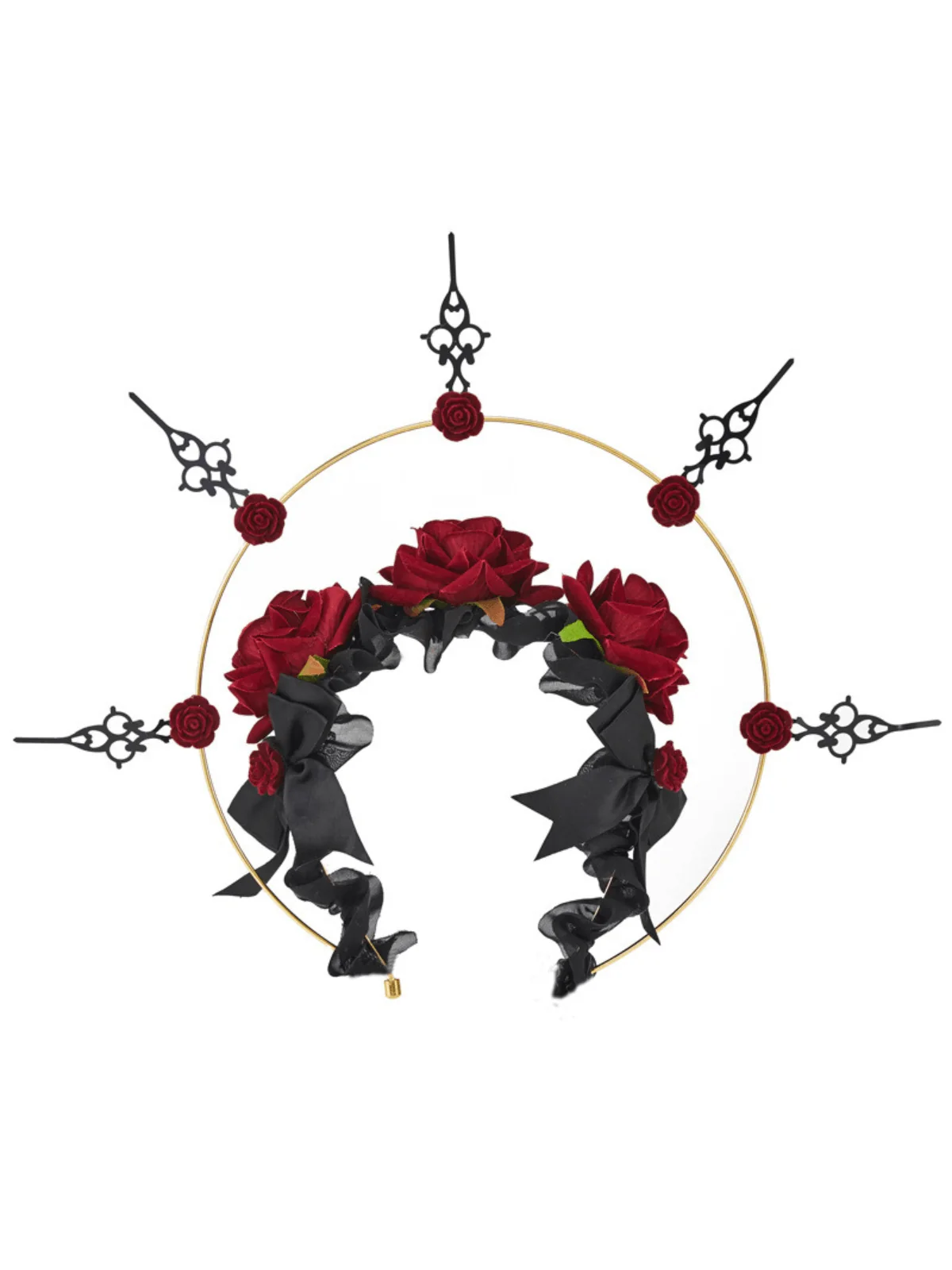 Floral Crown Headpiece Black Red Flowers Hair Accessory