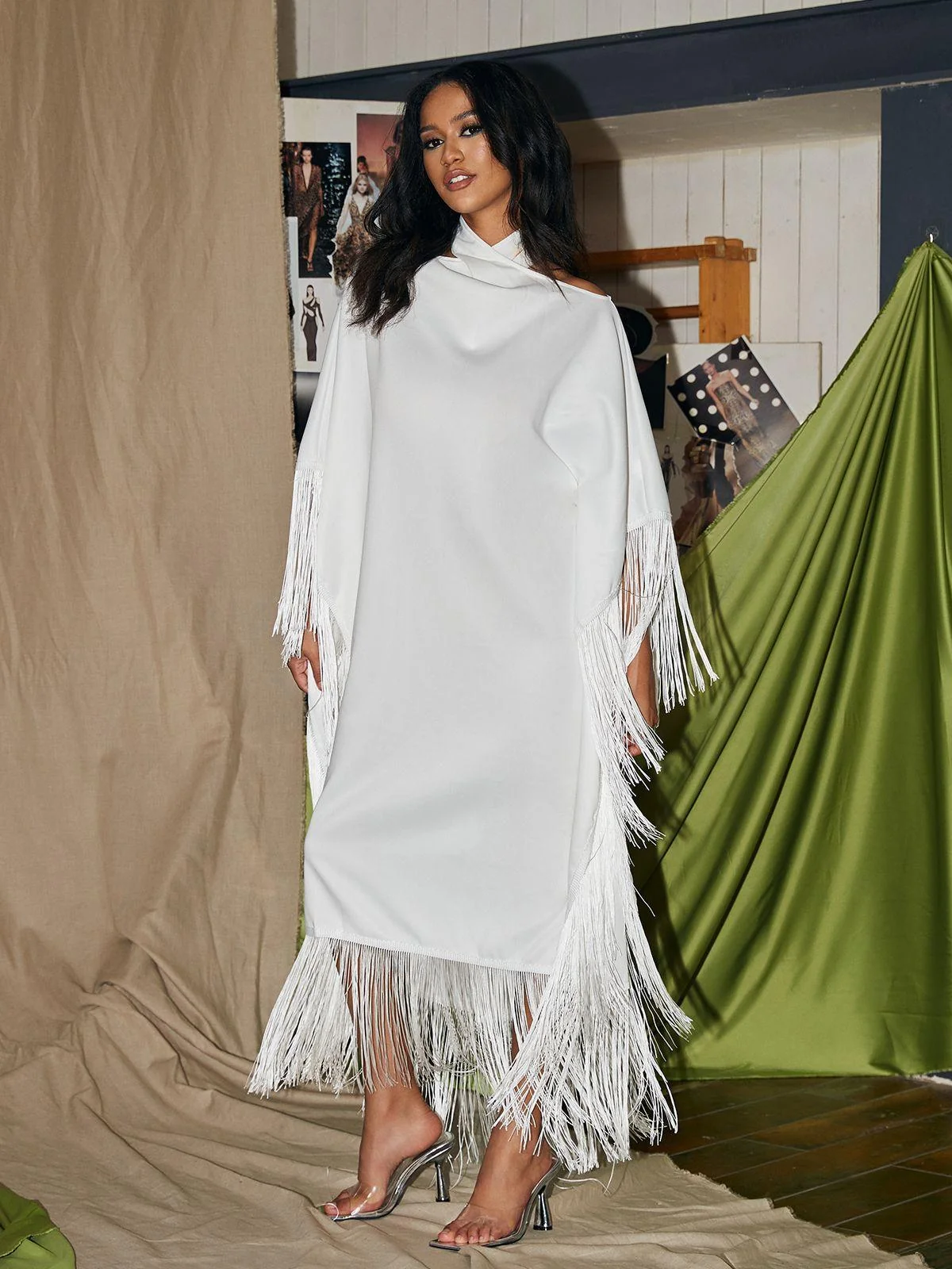 White Fringe Kaftan Maxi Dress - Lightweight Summer Style