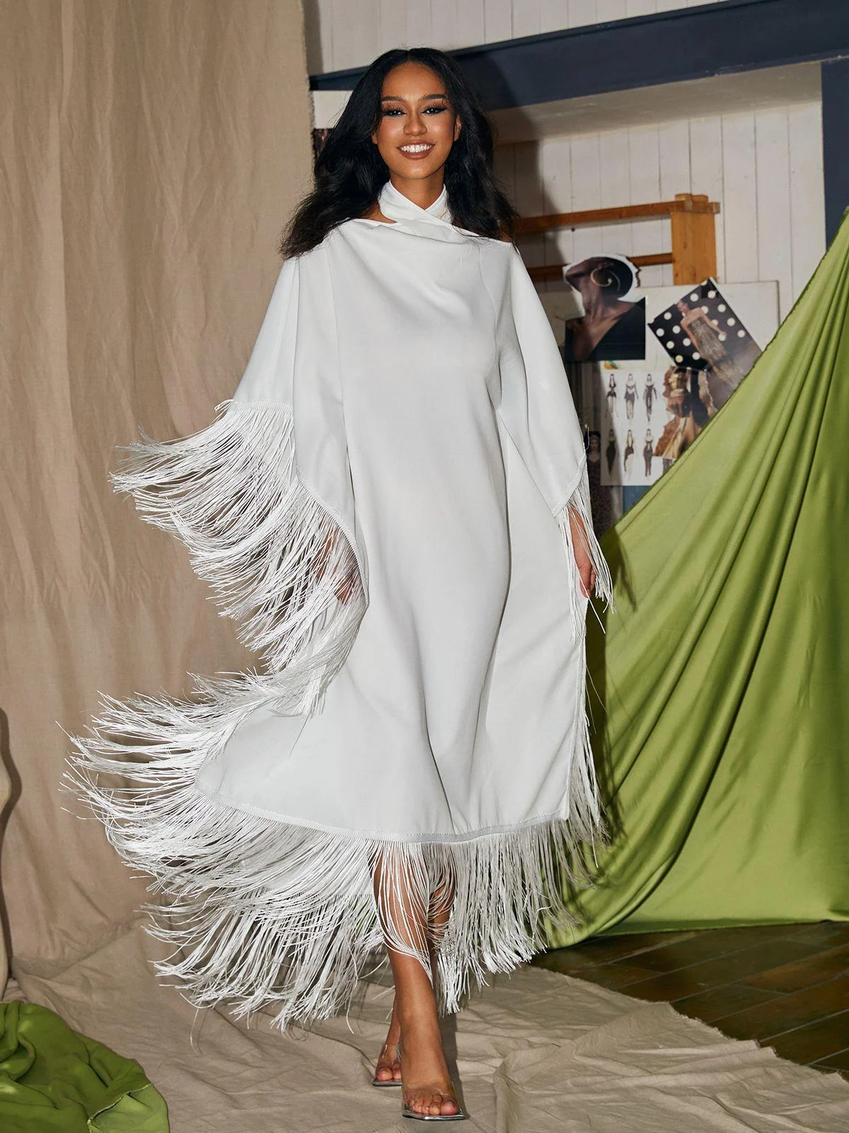 White Fringe Kaftan Maxi Dress - Lightweight Summer Style