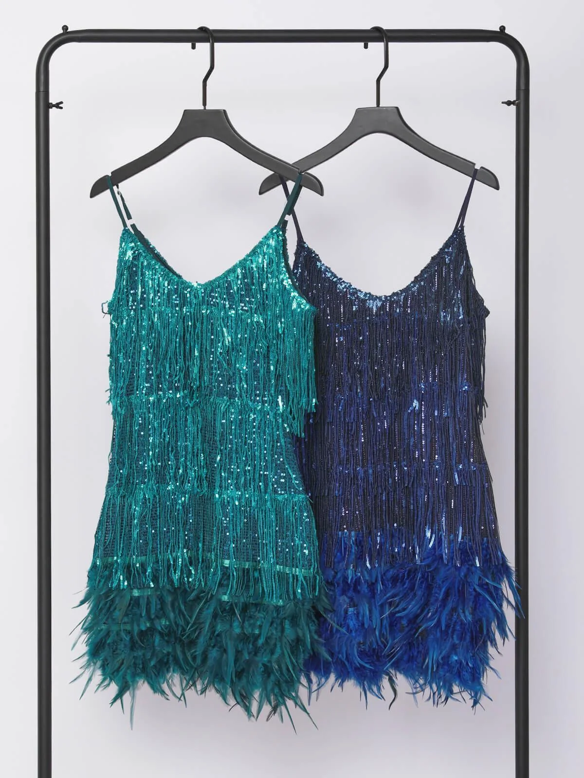Emerald Tassel Feather Mini Party Dress