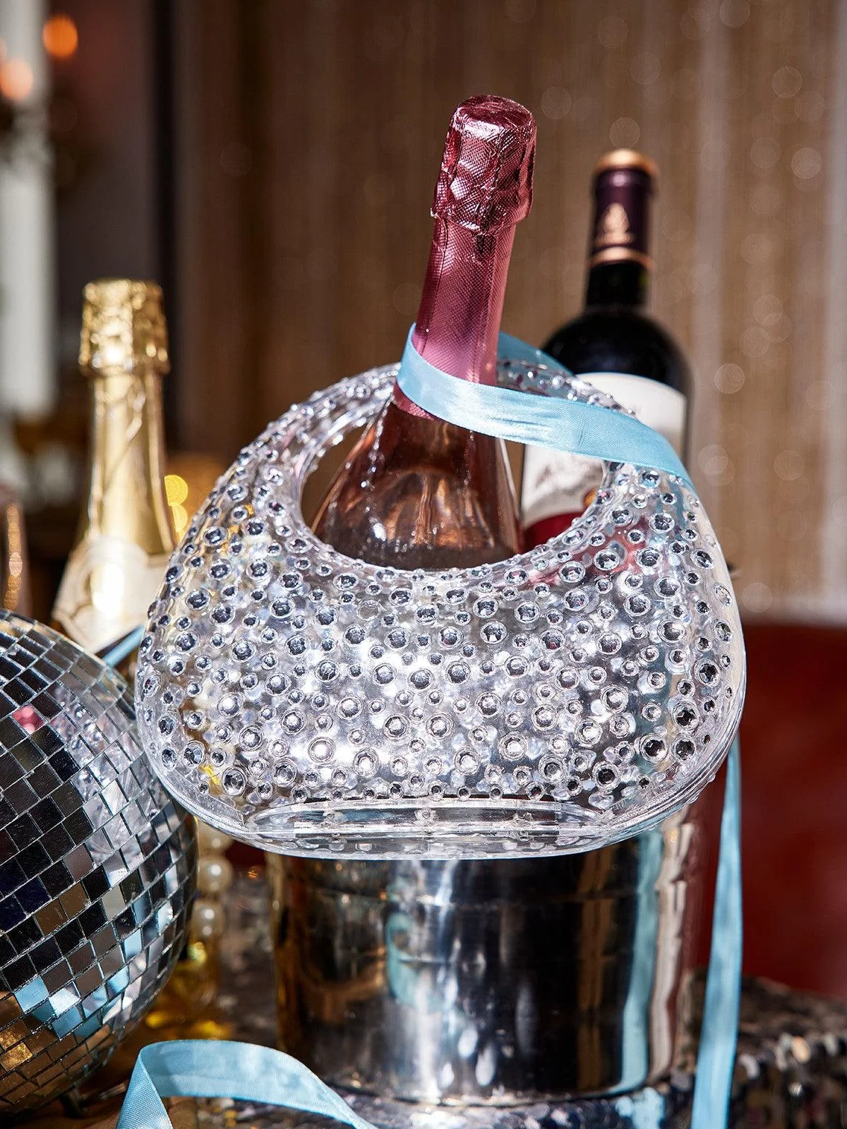 Clear Embellished White Transparent Bag with Pink Beaded Design