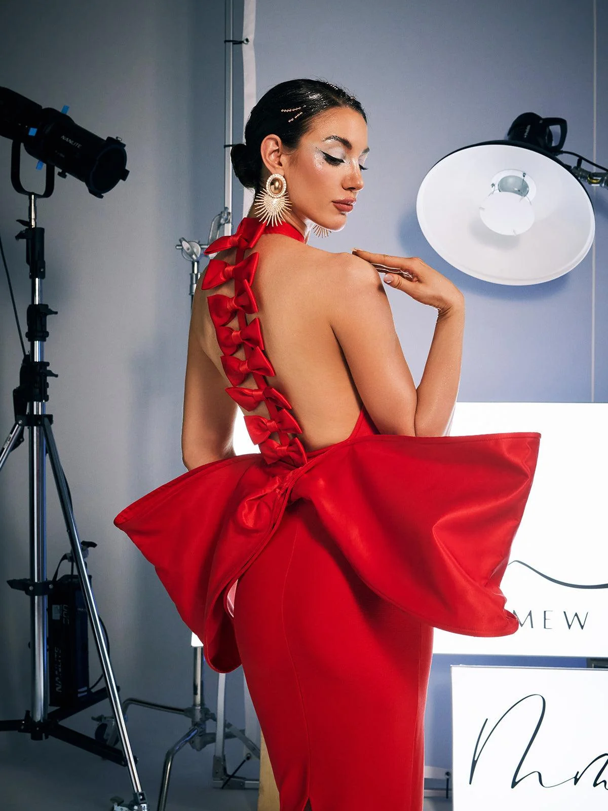 Red Bandage Bow Split Dress for Women