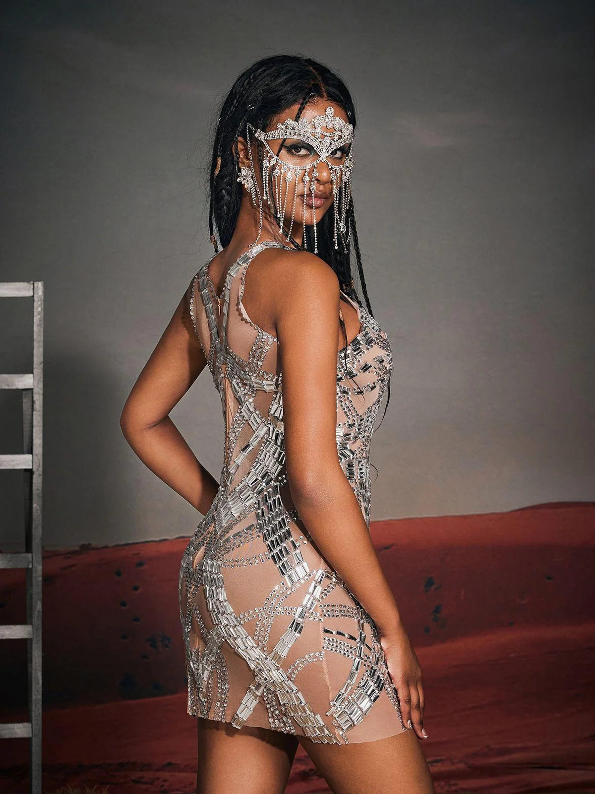 Sparkling Rhinestone Mesh Mini Dress - Elegant Evening Wear