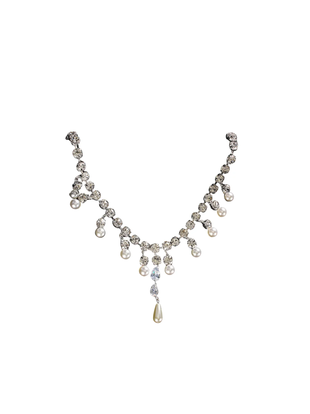 Elegant Crystal Pearl Fringe Statement Necklace