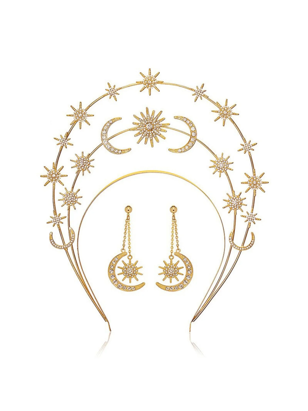 Celestial Star Moon Headband Set Gold Crystal Accessories