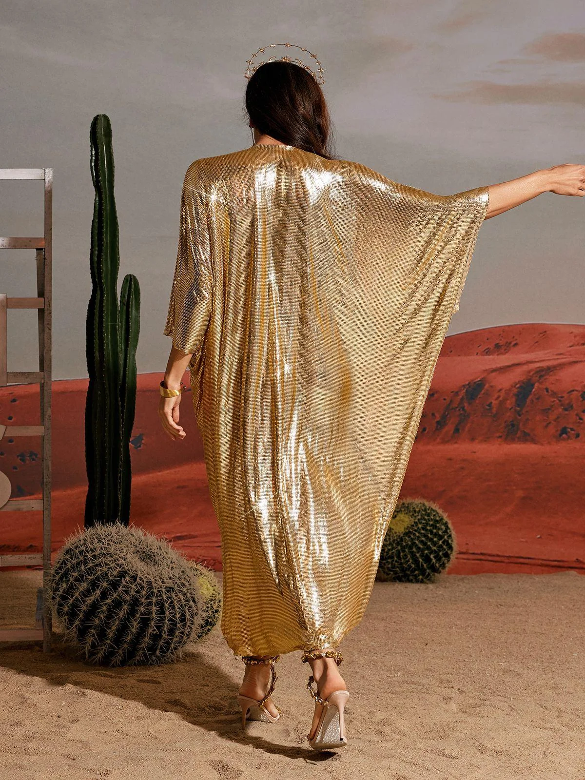 Gold Chainmail V Neck Kaftan Dress - Statement Piece