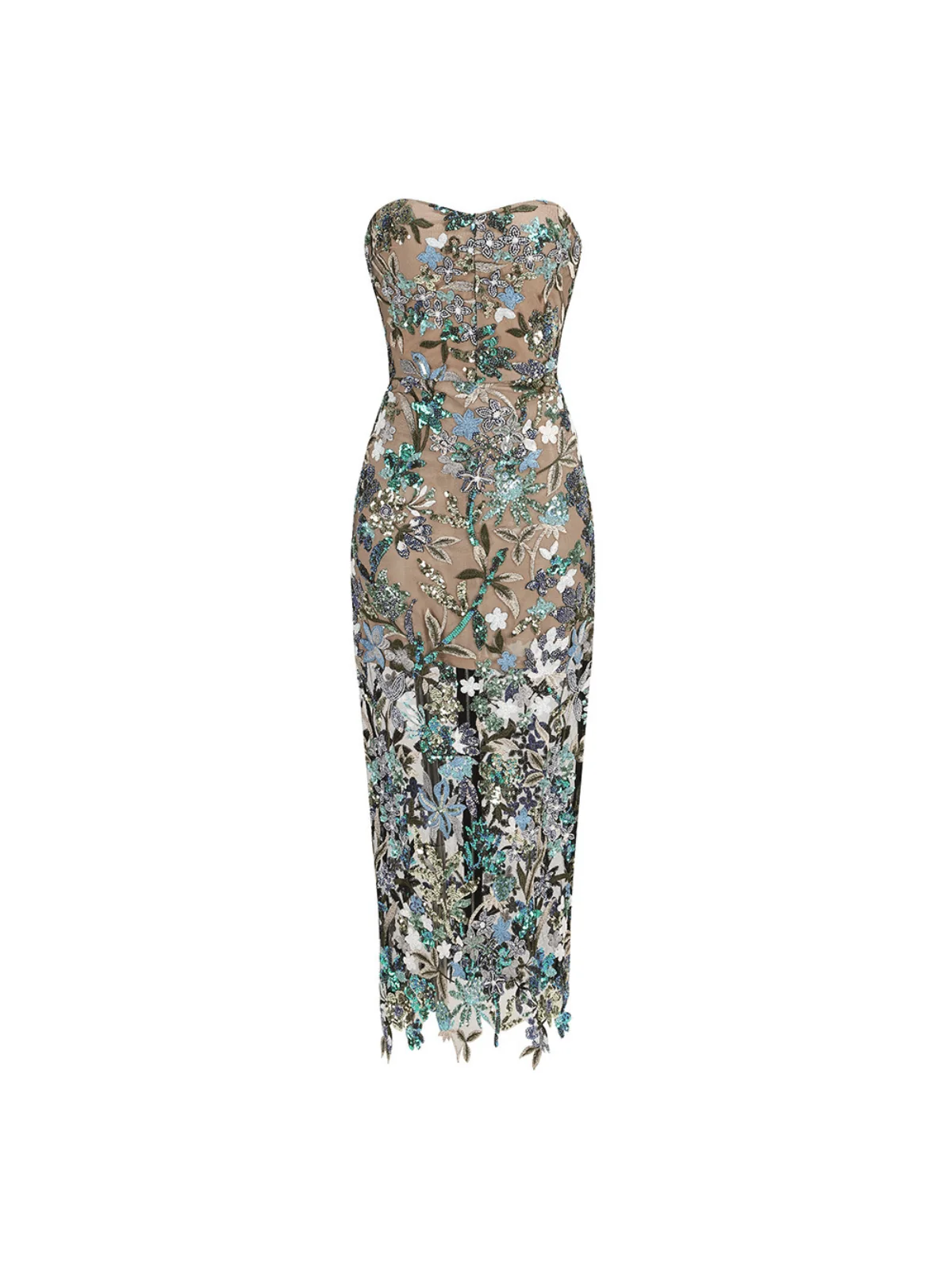 Floral Sequin Embroidered Midi Dress - Elegant Sparkling Attire