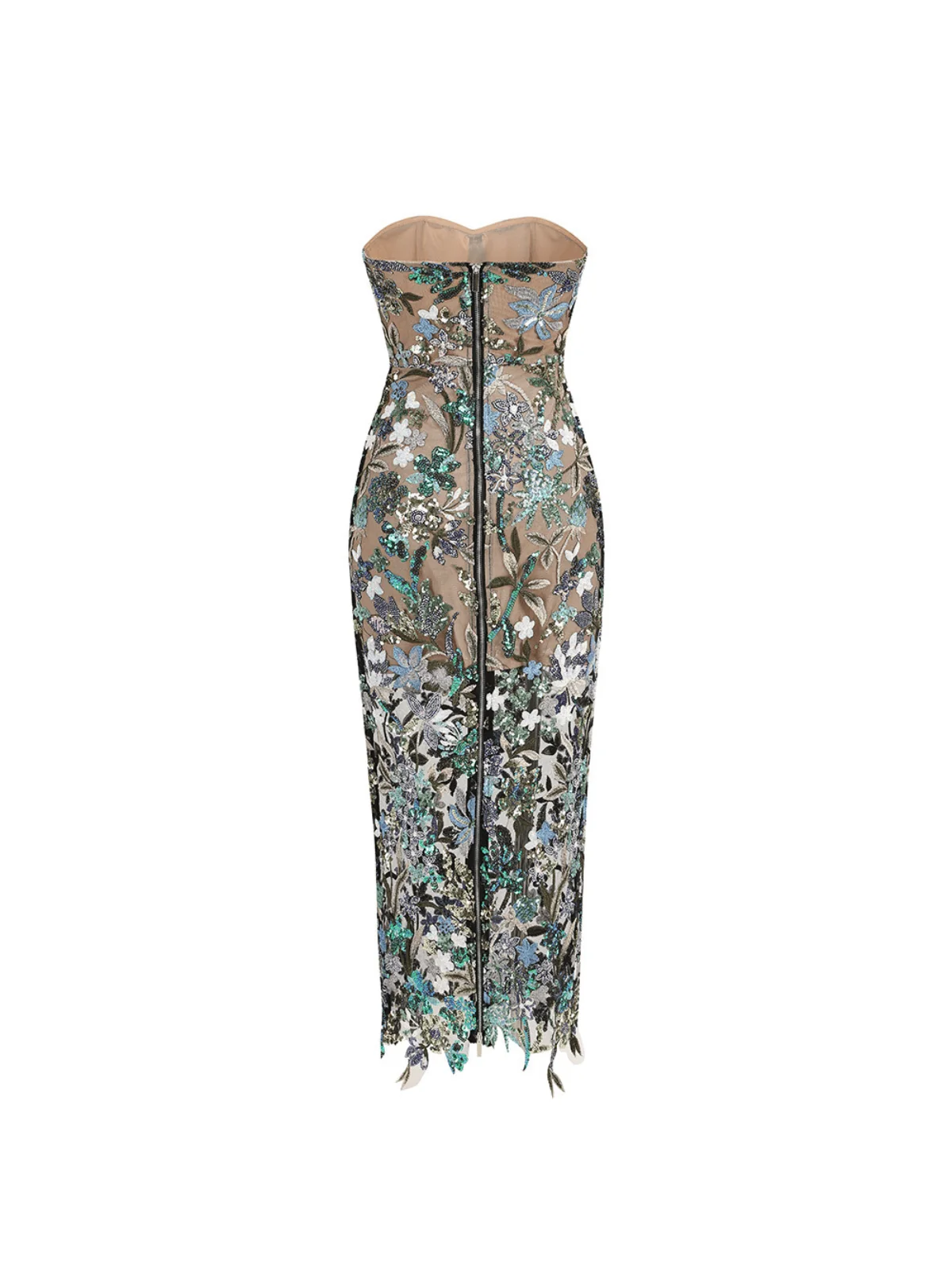 Floral Sequin Embroidered Midi Dress - Elegant Sparkling Attire