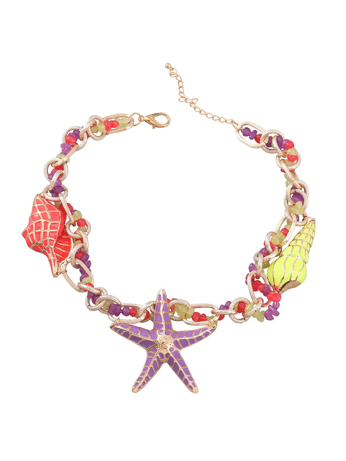 Elegant Seaside Conch Starfish Beaded Necklace