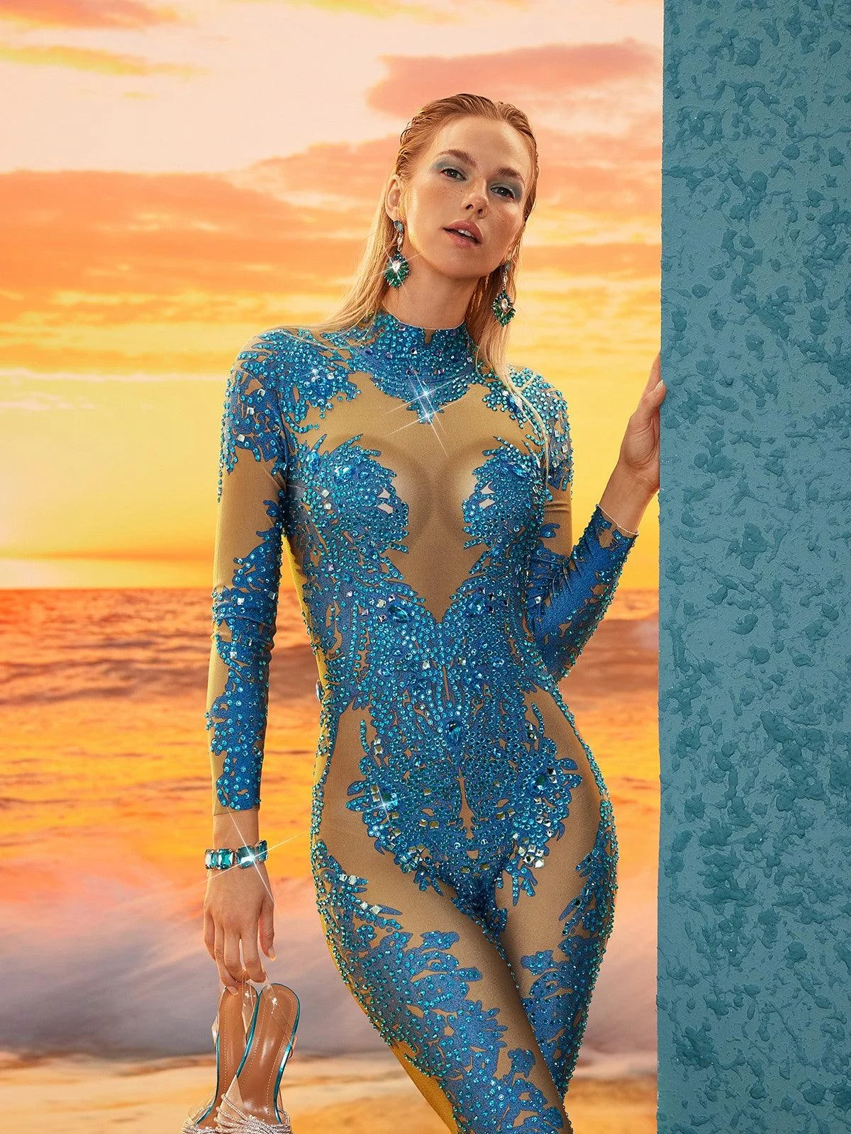 Floral Rhinestone Formal Jumpsuit