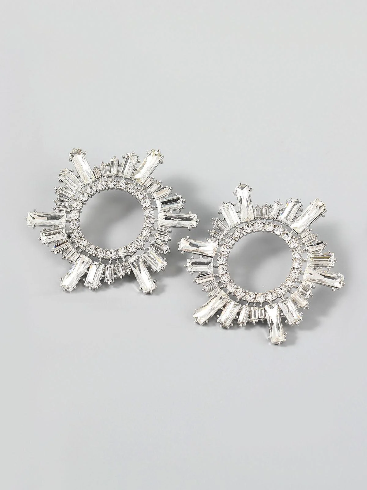 Crystal Hoop Earrings - Silver Finish Elegant Circlet Design