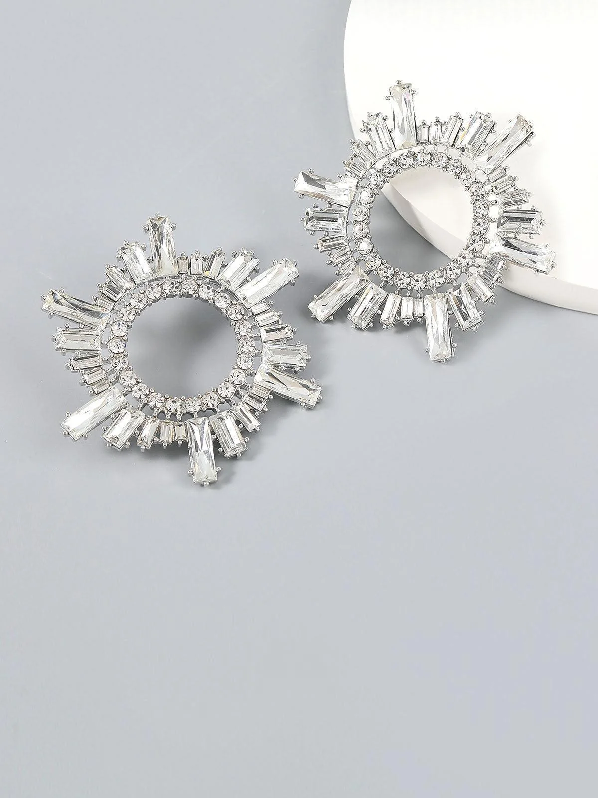 Crystal Hoop Earrings - Silver Finish Elegant Circlet Design