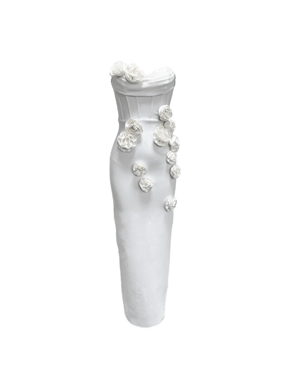 White Strapless Bandage Dress with Floral Pattern