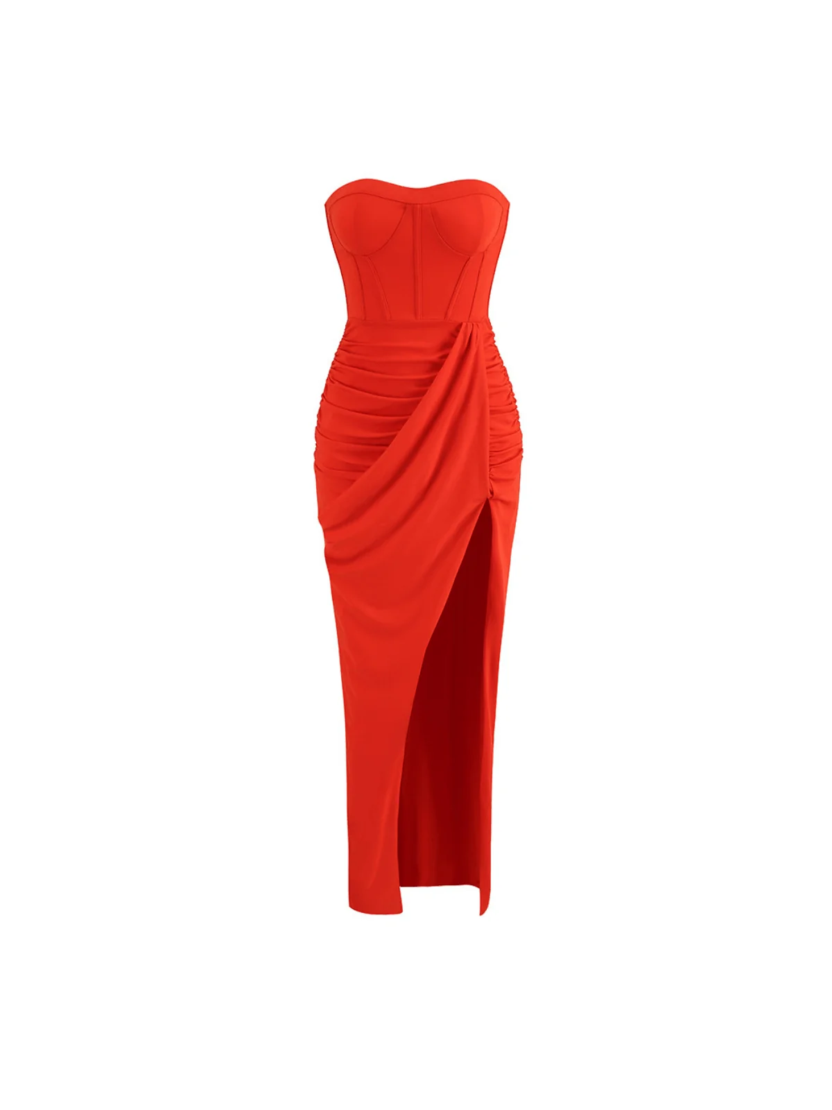 Red Strapless Ruched Cocktail Dress - Elegant Evening Fashion