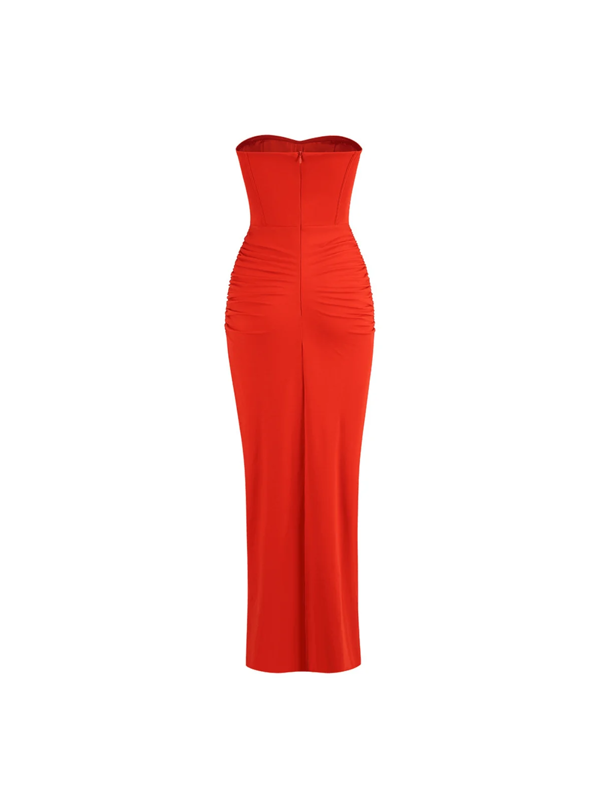 Red Strapless Ruched Cocktail Dress - Elegant Evening Fashion