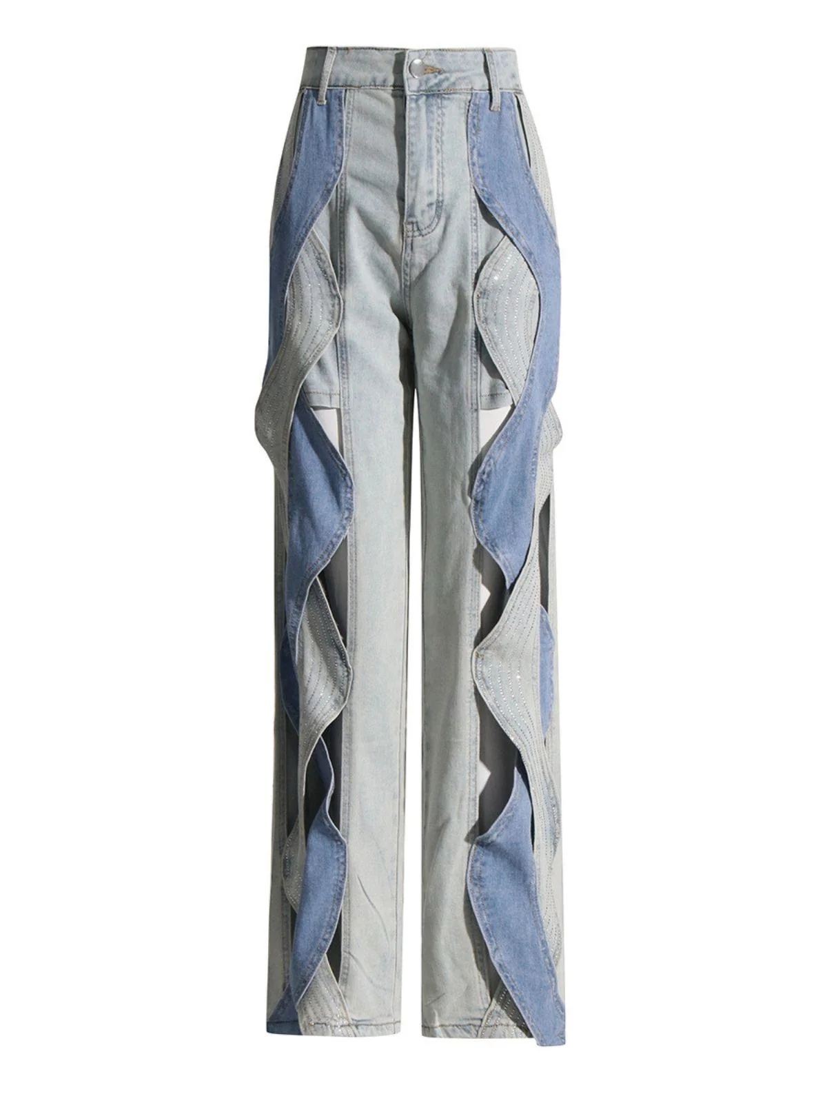 Light Blue Cutout Denim Pants XL