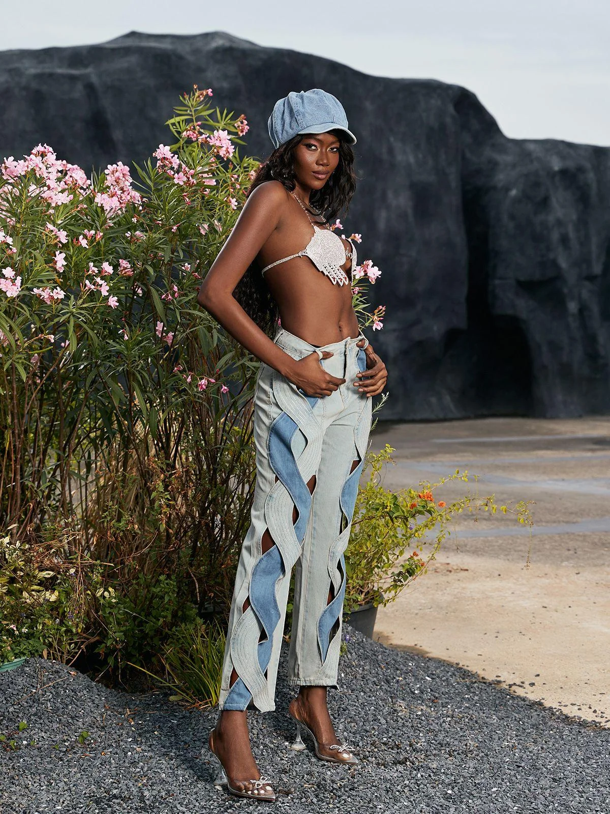 Light Blue Cutout Denim Pants XL