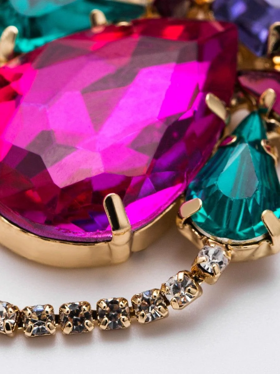 Elegant Gem Drop Earrings in Pink, Black, and Silver