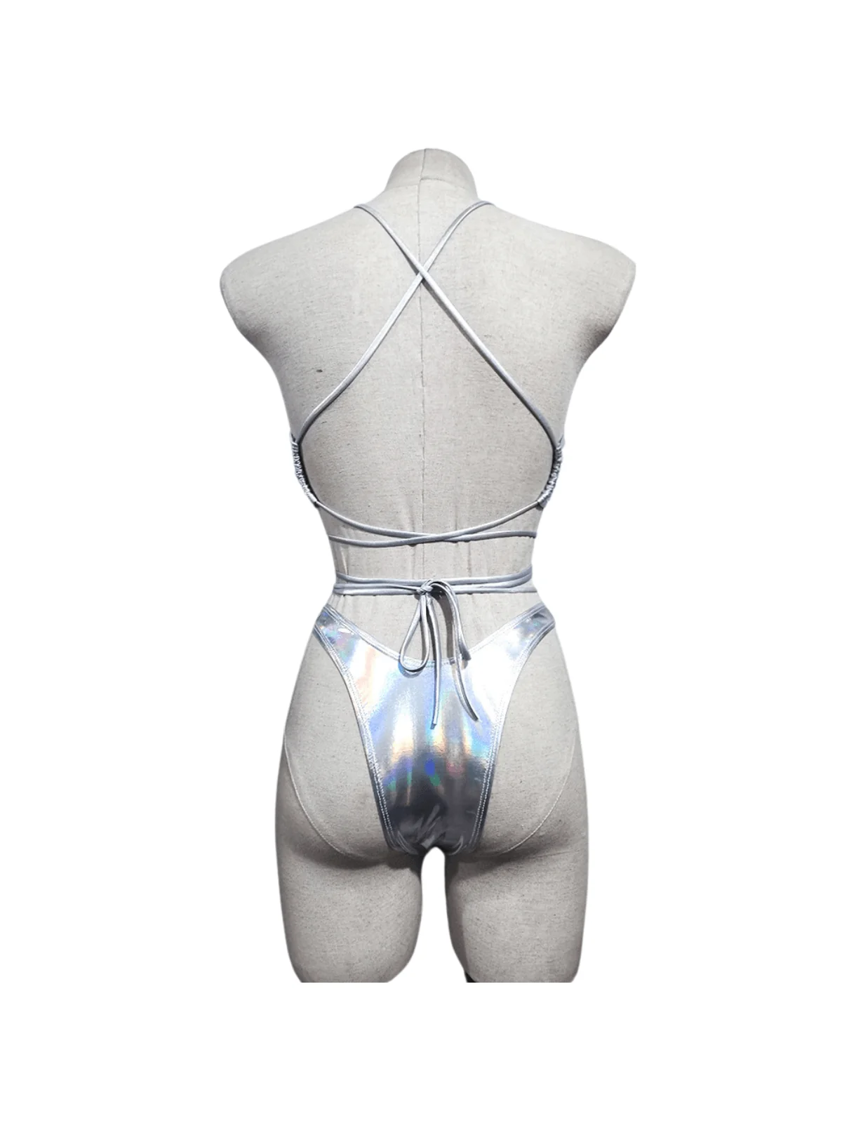 Ebenezer Metallic Two-Piece Bikini Set - Silver Lacing Design