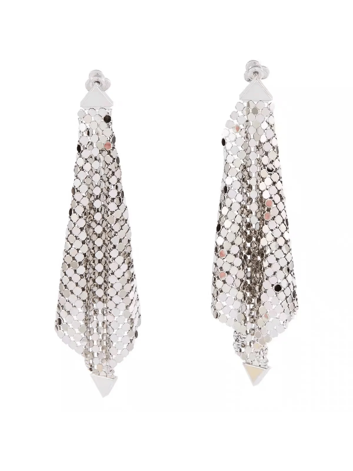 Modern Triangle Tassel Earrings | Silver Geometric Design