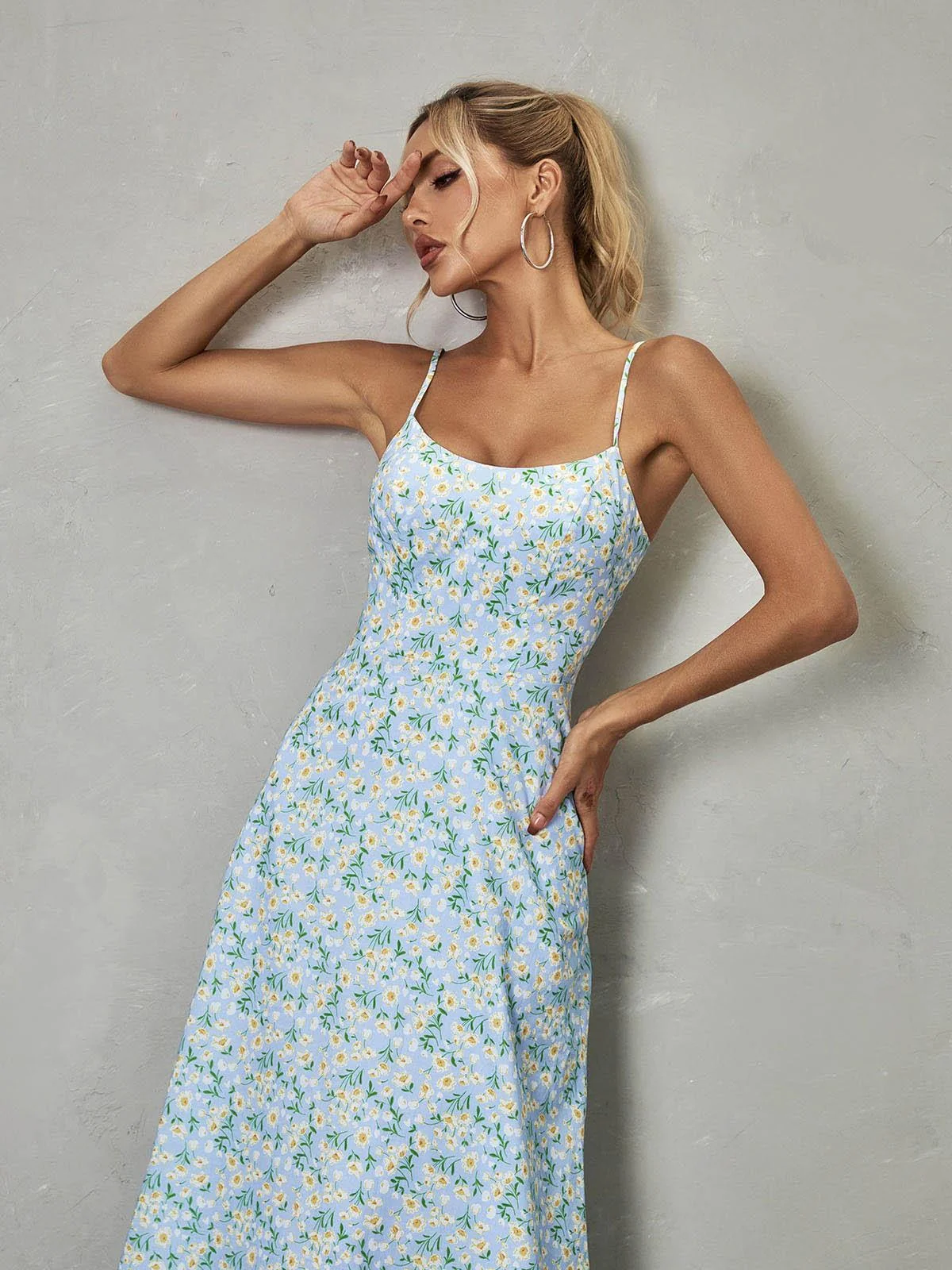 Blue Floral Maxi Dress - Elegant Spaghetti Straps Design