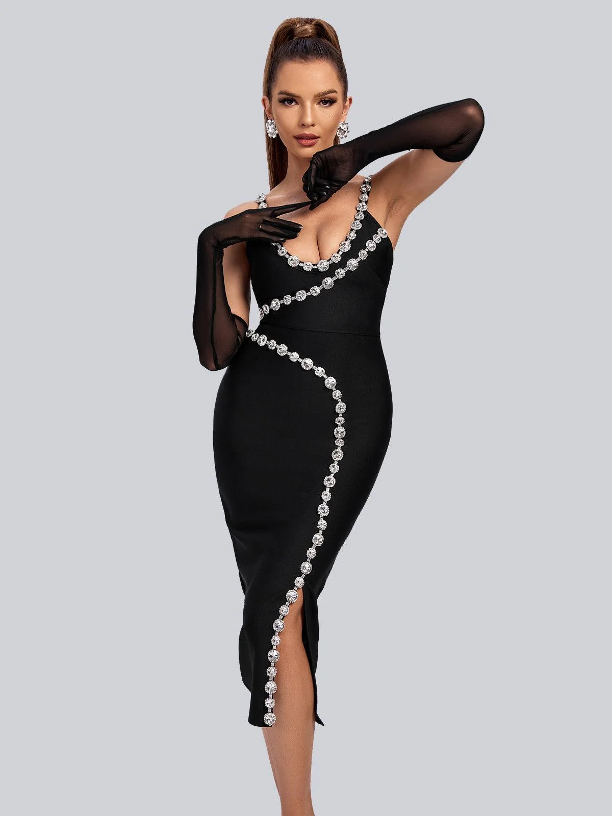 Black Mesh Opera Length Gloves - Elegant Accessory