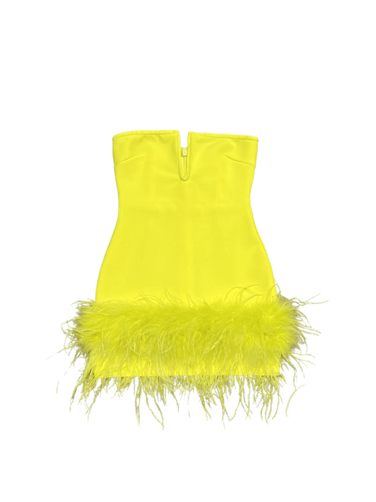 Yellow Bandage Feather Mini Dress with Strapless Design