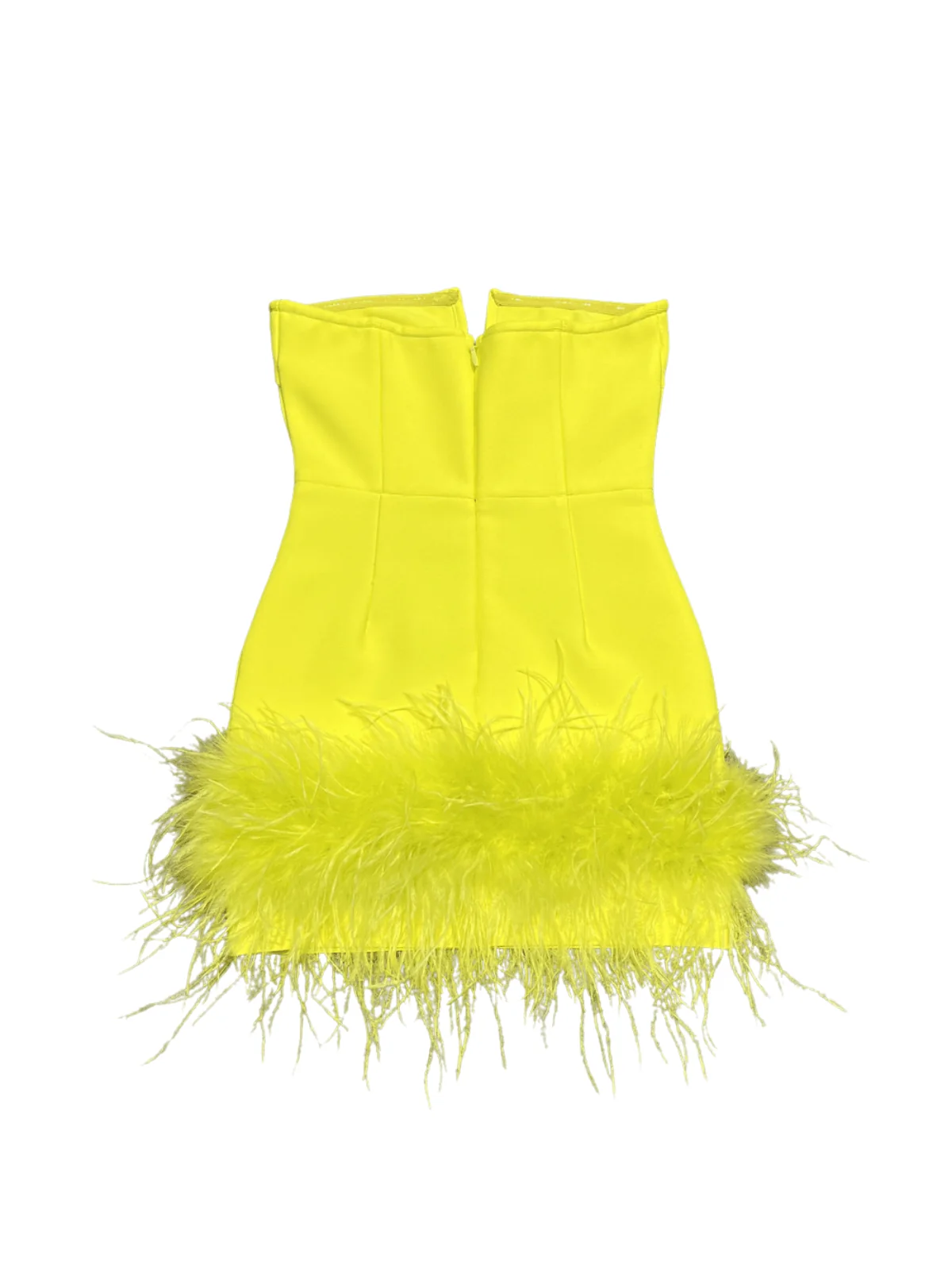 Yellow Bandage Feather Mini Dress with Strapless Design