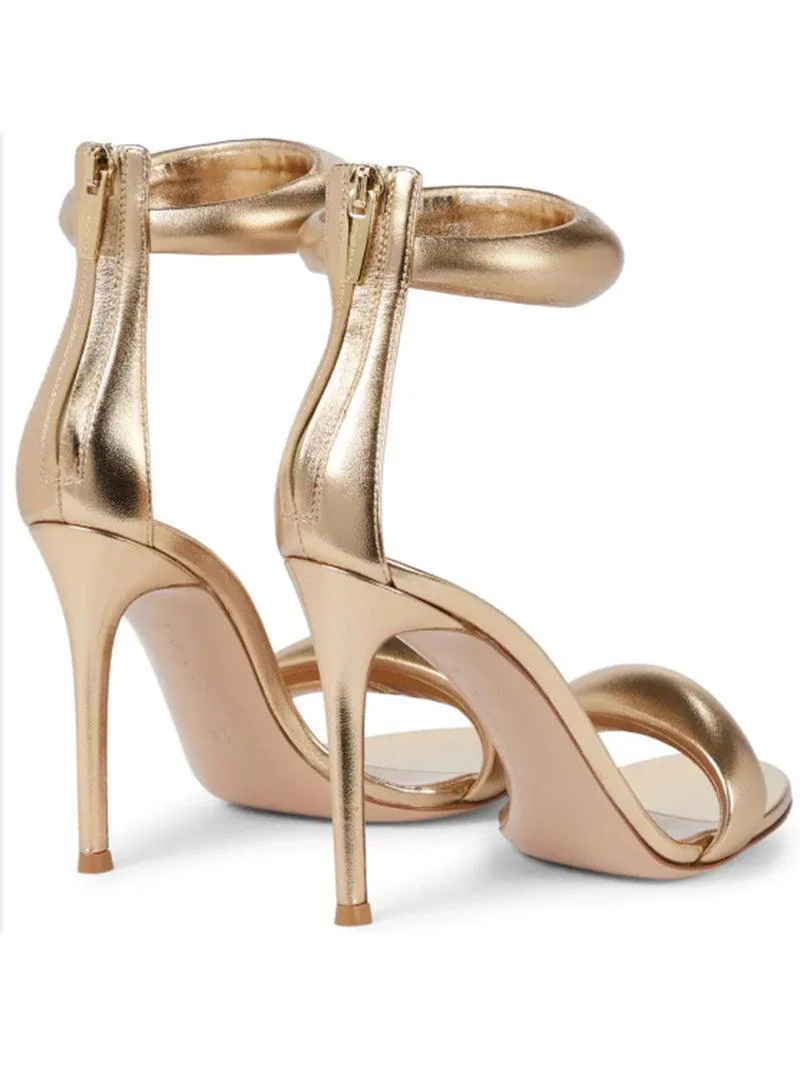 Womens Gold Ankle Strap Sandals - Dance-Ready Shimmery Shine