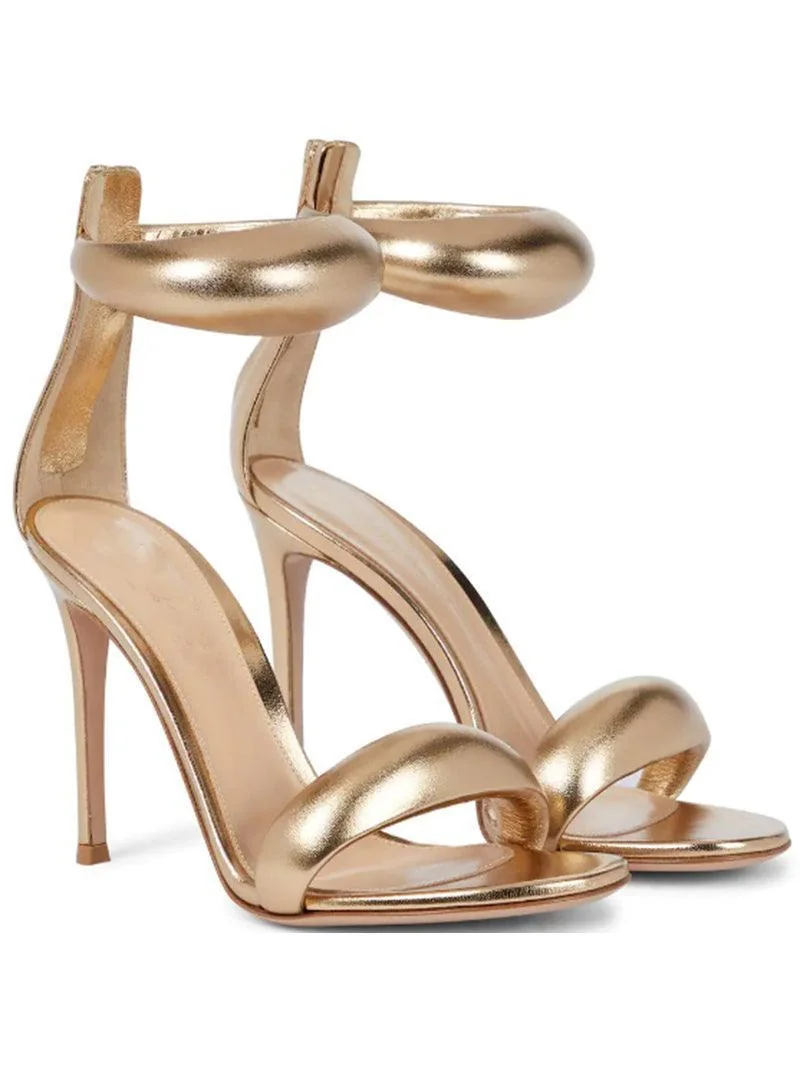 Womens Gold Ankle Strap Sandals - Dance-Ready Shimmery Shine