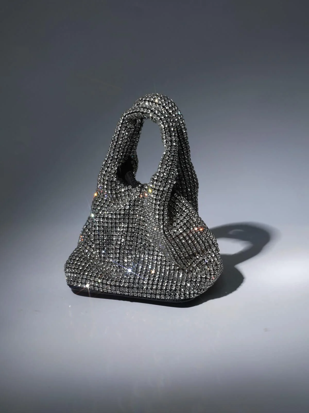 Silver Rhinestone Crystal Bucket Handbag for Evening Events